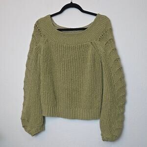 ANTHROPOLOGIE PILCRO Green Chunky Knit Cropped Sweater Spring Size Large